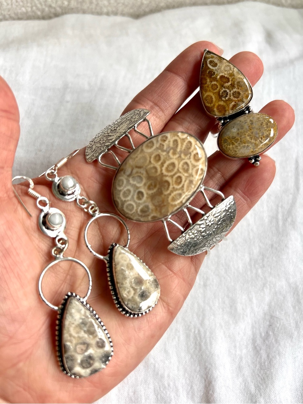 925 OMG OMG Petoskey Stone Fossil Oval Cuff Bracelet